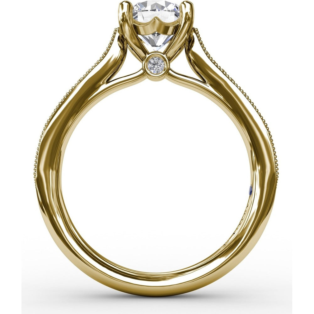 Classic Solitaire Engagement Ring Setting with Milgrain Pavé Diamond Band and Hidden Accents by Fana - 0.21 Carat Total Diamond Weight