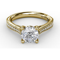 Classic Solitaire Engagement Ring Setting with Milgrain Pavé Diamond Band and Hidden Accents by Fana - 0.21 Carat Total Diamond Weight