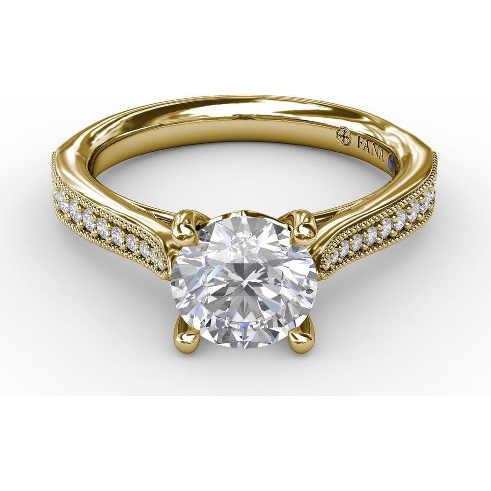 Classic Solitaire Engagement Ring Setting with Milgrain Pavé Diamond Band and Hidden Accents by Fana - 0.21 Carat Total Diamond Weight
