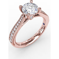 Classic Solitaire Engagement Ring Setting with Milgrain Pavé Diamond Band and Hidden Accents by Fana - 0.21 Carat Total Diamond Weight