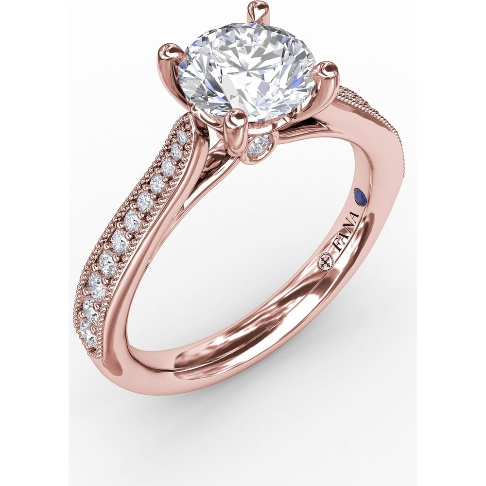 Classic Solitaire Engagement Ring Setting with Milgrain Pavé Diamond Band and Hidden Accents by Fana - 0.21 Carat Total Diamond Weight