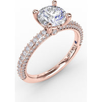Classic Solitaire Engagement Ring Setting with Round Pavé Band by Fana - 0.48 Carat Total Diamond Weight