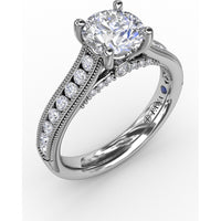 Classic Solitaire Engagement Ring Setting with Tapered Milgrain Band and Pavé Accent Diamonds by Fana - 0.40 Carat Total Diamond Weight