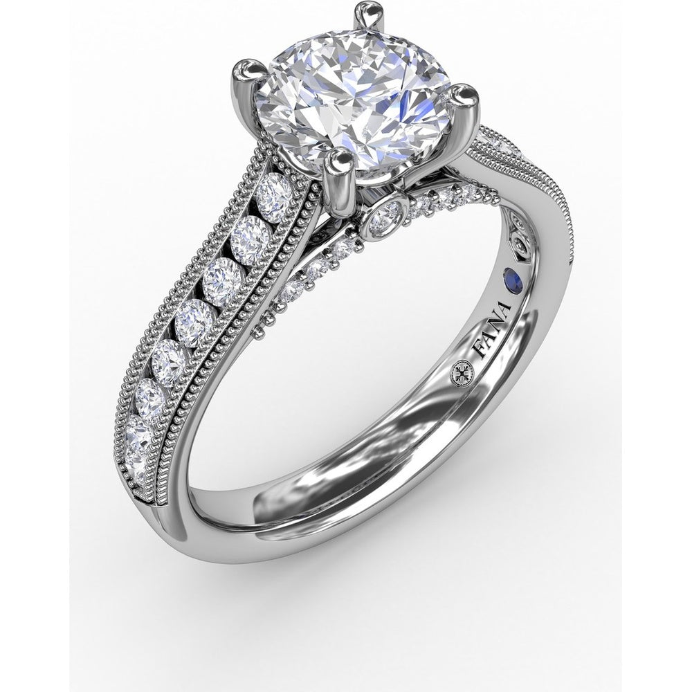 Classic Solitaire Engagement Ring Setting with Tapered Milgrain Band and Pavé Accent Diamonds by Fana - 0.40 Carat Total Diamond Weight