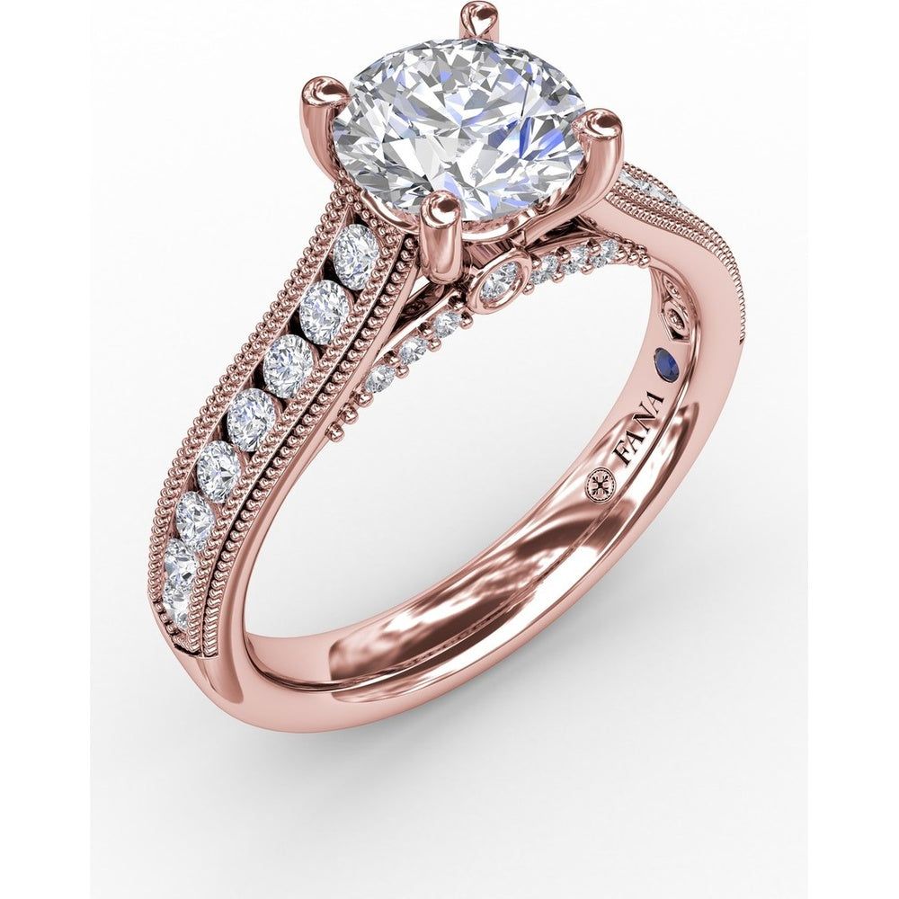 Classic Solitaire Engagement Ring Setting with Tapered Milgrain Band and Pavé Accent Diamonds by Fana - 0.40 Carat Total Diamond Weight