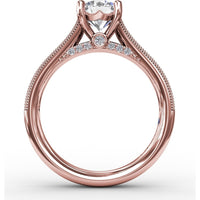 Classic Solitaire Engagement Ring Setting with Tapered Milgrain Band and Pavé Accent Diamonds by Fana - 0.40 Carat Total Diamond Weight