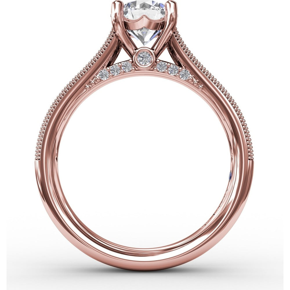 Classic Solitaire Engagement Ring Setting with Tapered Milgrain Band and Pavé Accent Diamonds by Fana - 0.40 Carat Total Diamond Weight