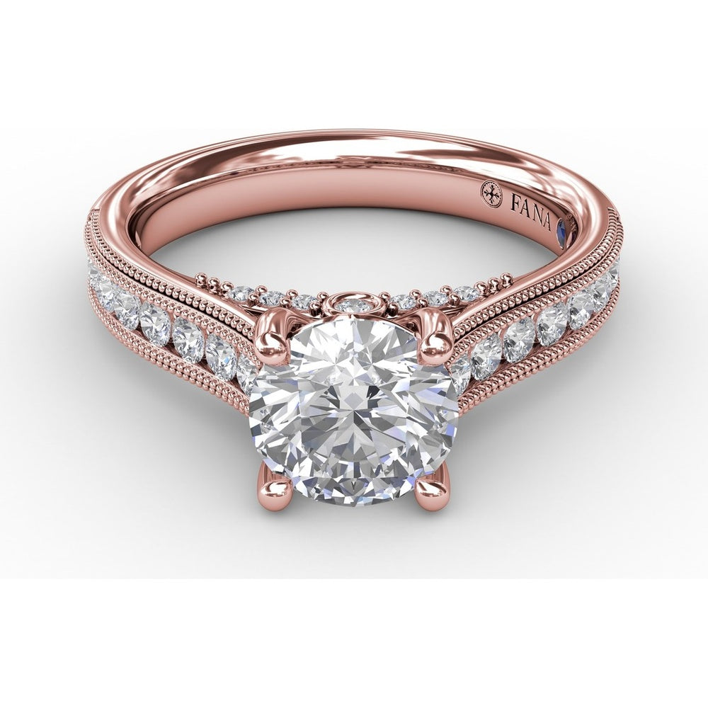 Classic Solitaire Engagement Ring Setting with Tapered Milgrain Band and Pavé Accent Diamonds by Fana - 0.40 Carat Total Diamond Weight