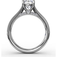 Classic Solitaire Engagement Ring Setting with Tapered Milgrain Band and Pavé Accent Diamonds by Fana - 0.40 Carat Total Diamond Weight