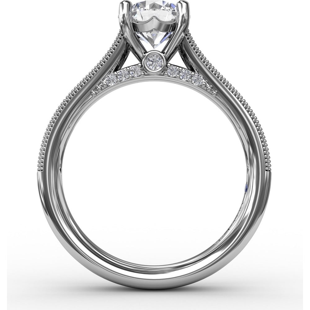 Classic Solitaire Engagement Ring Setting with Tapered Milgrain Band and Pavé Accent Diamonds by Fana - 0.40 Carat Total Diamond Weight