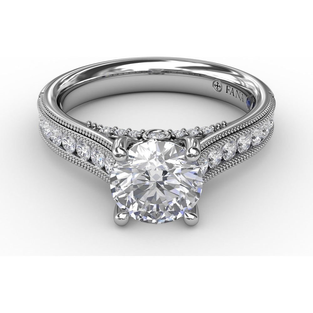Classic Solitaire Engagement Ring Setting with Tapered Milgrain Band and Pavé Accent Diamonds by Fana - 0.40 Carat Total Diamond Weight