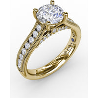 Classic Solitaire Engagement Ring Setting with Tapered Milgrain Band and Pavé Accent Diamonds by Fana - 0.40 Carat Total Diamond Weight