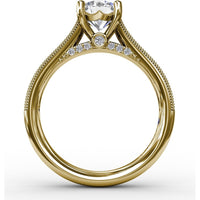 Classic Solitaire Engagement Ring Setting with Tapered Milgrain Band and Pavé Accent Diamonds by Fana - 0.40 Carat Total Diamond Weight