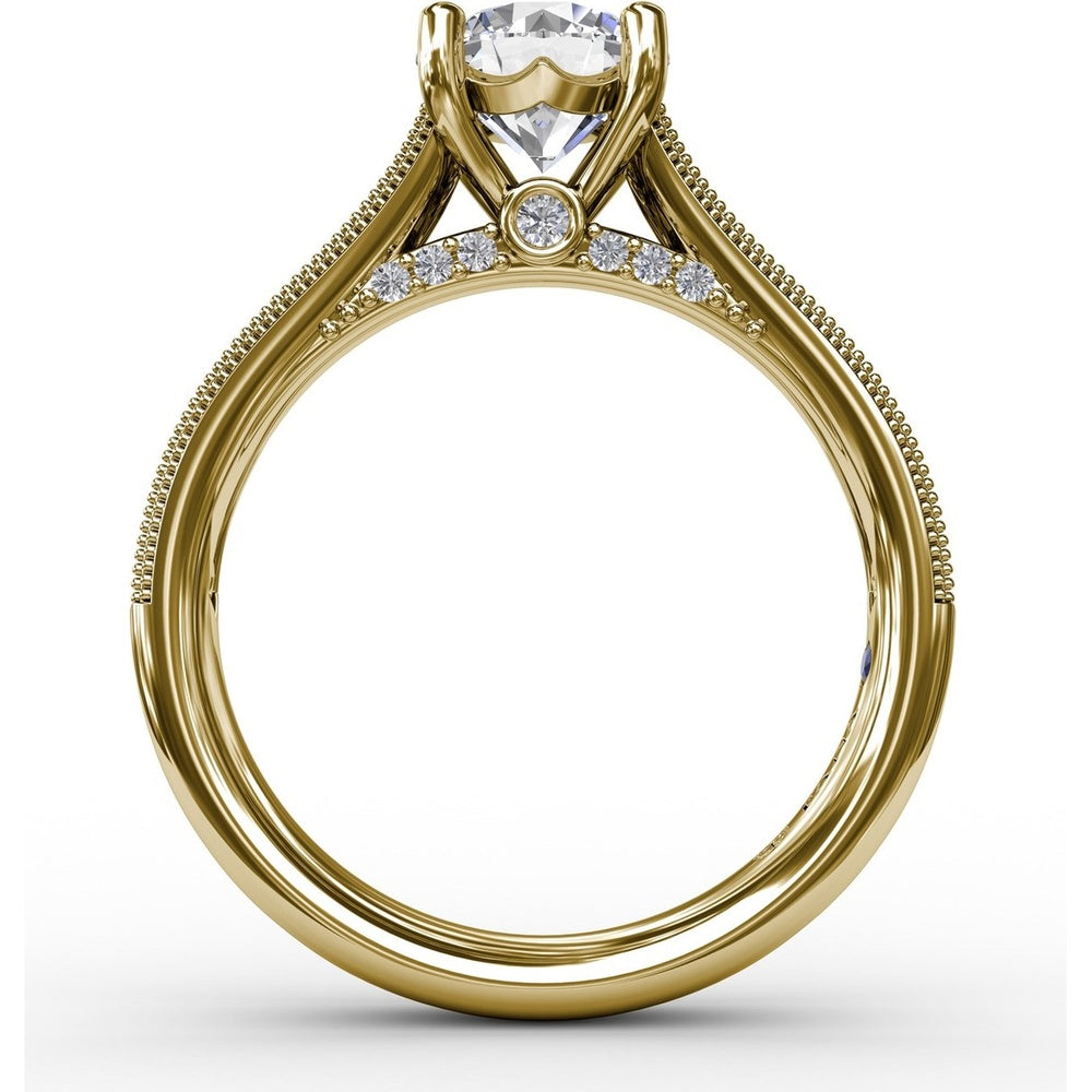 Classic Solitaire Engagement Ring Setting with Tapered Milgrain Band and Pavé Accent Diamonds by Fana - 0.40 Carat Total Diamond Weight