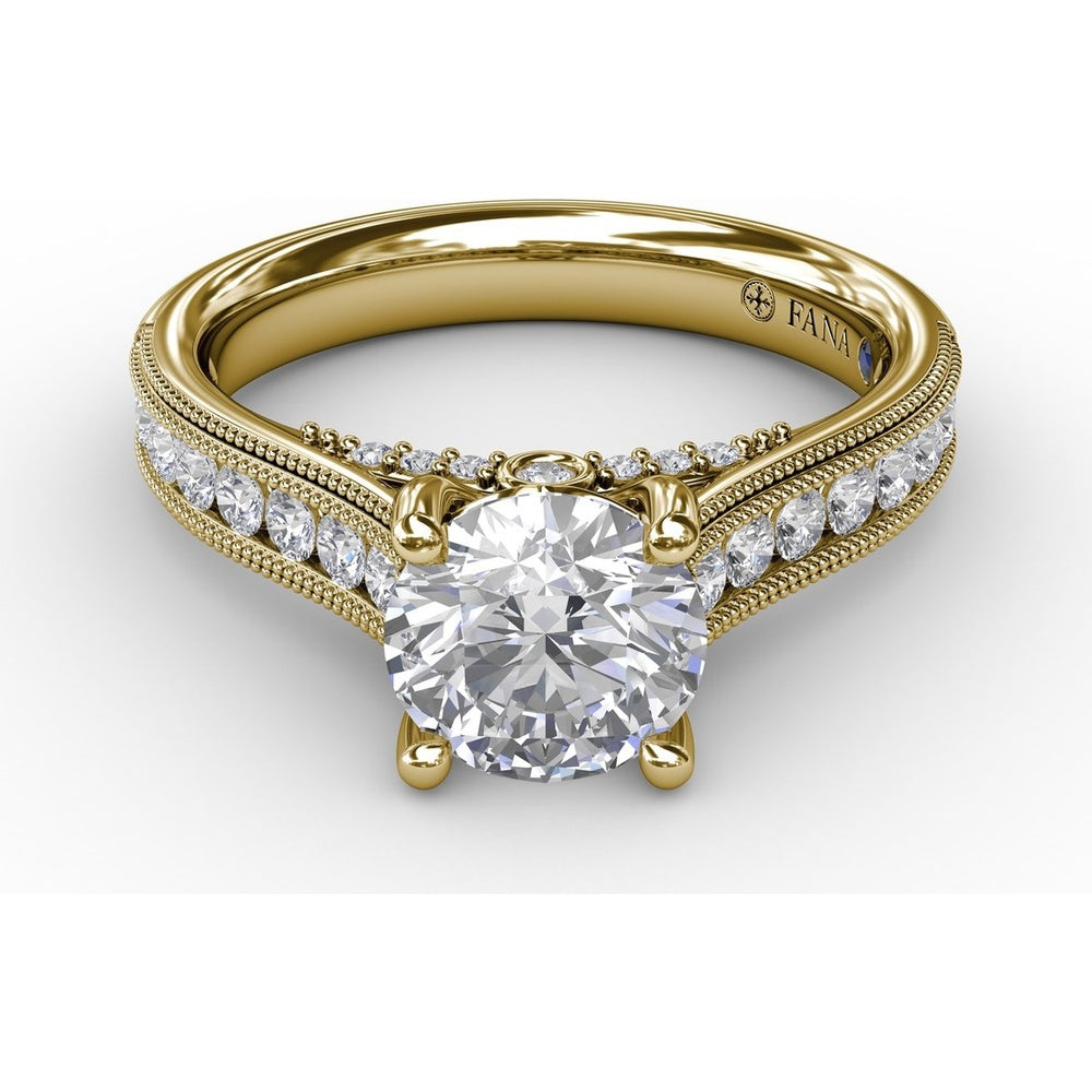 Classic Solitaire Engagement Ring Setting with Tapered Milgrain Band and Pavé Accent Diamonds by Fana - 0.40 Carat Total Diamond Weight