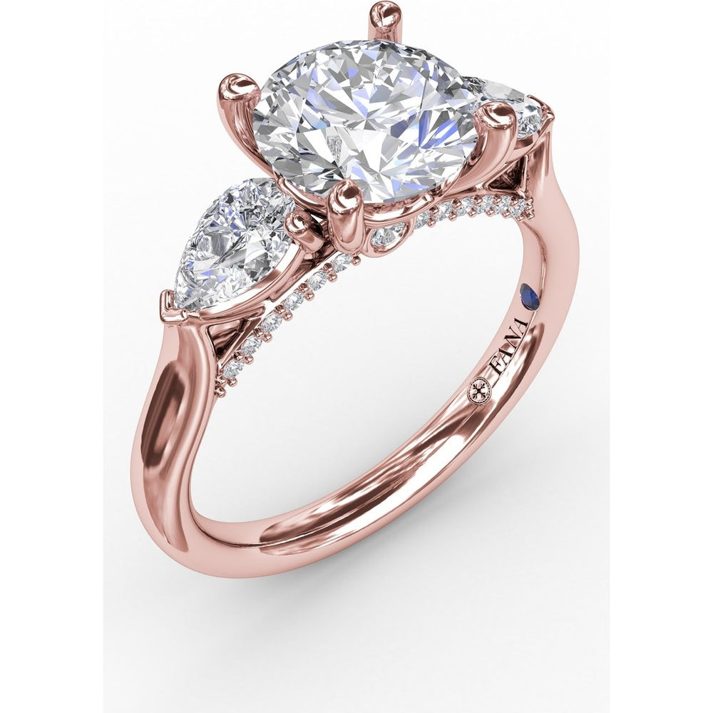Classic Three-Stone Engagement Ring Setting with Pear-Shape Side Diamonds and Pavé Gallery - 0.63 Carat Total Side Diamond Weight by Fana