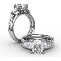 Classic Three-Stone Engagement Ring Setting with Pear-Shape Side Diamonds and Pavé Gallery - 0.63 Carat Total Side Diamond Weight by Fana