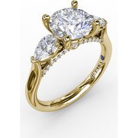 Classic Three-Stone Engagement Ring Setting with Pear-Shape Side Diamonds and Pavé Gallery - 0.63 Carat Total Side Diamond Weight by Fana