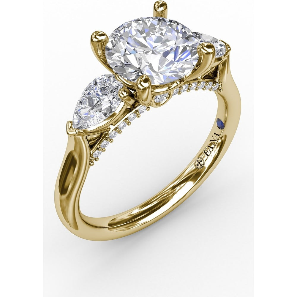 Classic Three-Stone Engagement Ring Setting with Pear-Shape Side Diamonds and Pavé Gallery - 0.63 Carat Total Side Diamond Weight by Fana