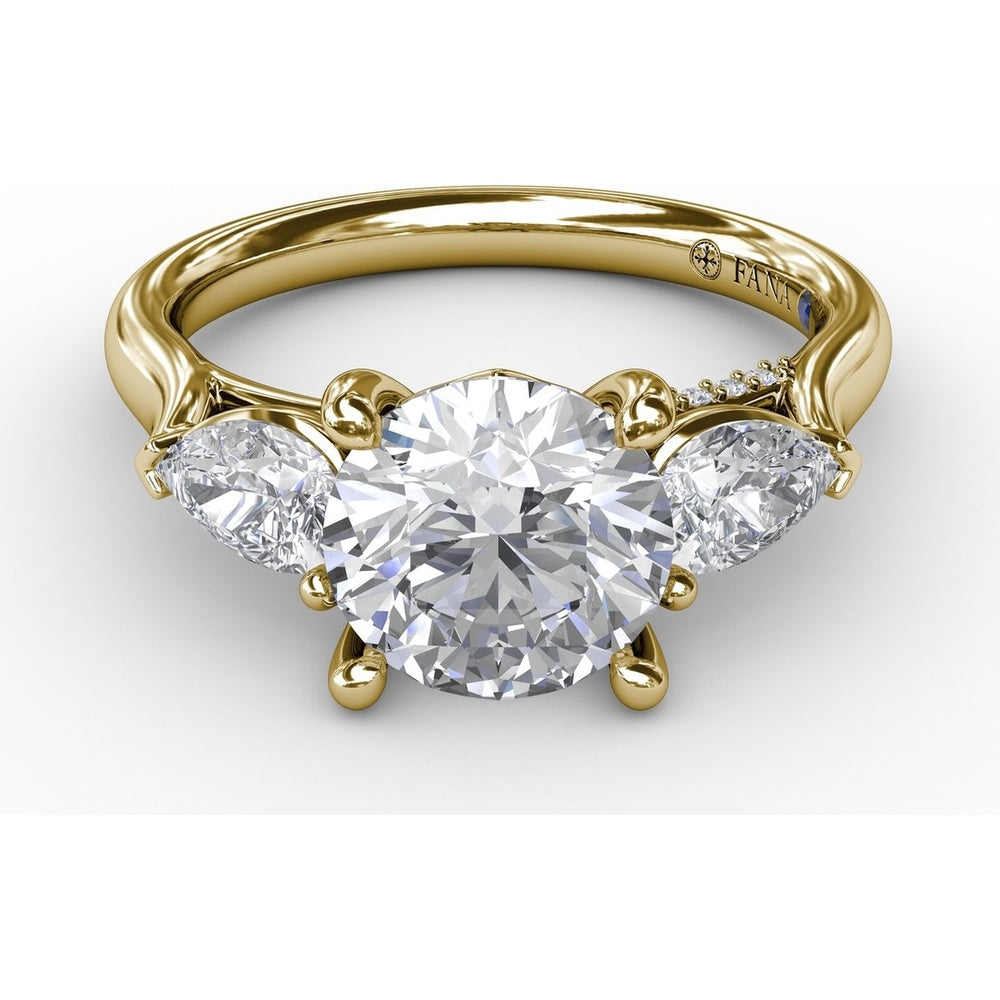 Classic Three-Stone Engagement Ring Setting with Pear-Shape Side Diamonds and Pavé Gallery - 0.63 Carat Total Side Diamond Weight by Fana