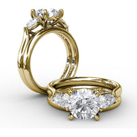 Classic Three-Stone Engagement Ring Setting with Pear-Shape Side Diamonds and Pavé Gallery - 0.63 Carat Total Side Diamond Weight by Fana