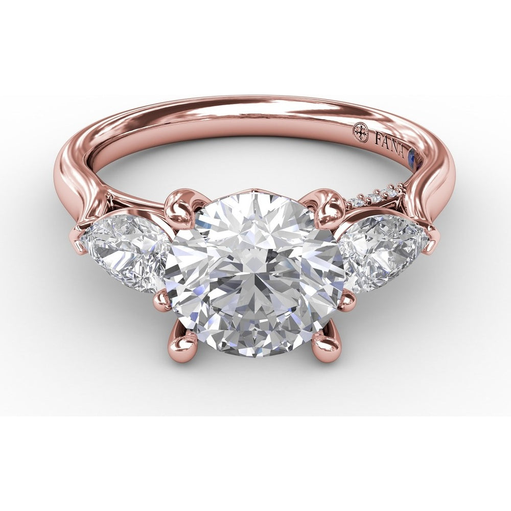 Classic Three-Stone Engagement Ring Setting with Pear-Shape Side Diamonds and Pavé Gallery - 0.63 Carat Total Side Diamond Weight by Fana
