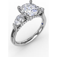 Classic Three-Stone Engagement Ring Setting with Pear-Shape Side Diamonds and Pavé Gallery - 0.63 Carat Total Side Diamond Weight by Fana