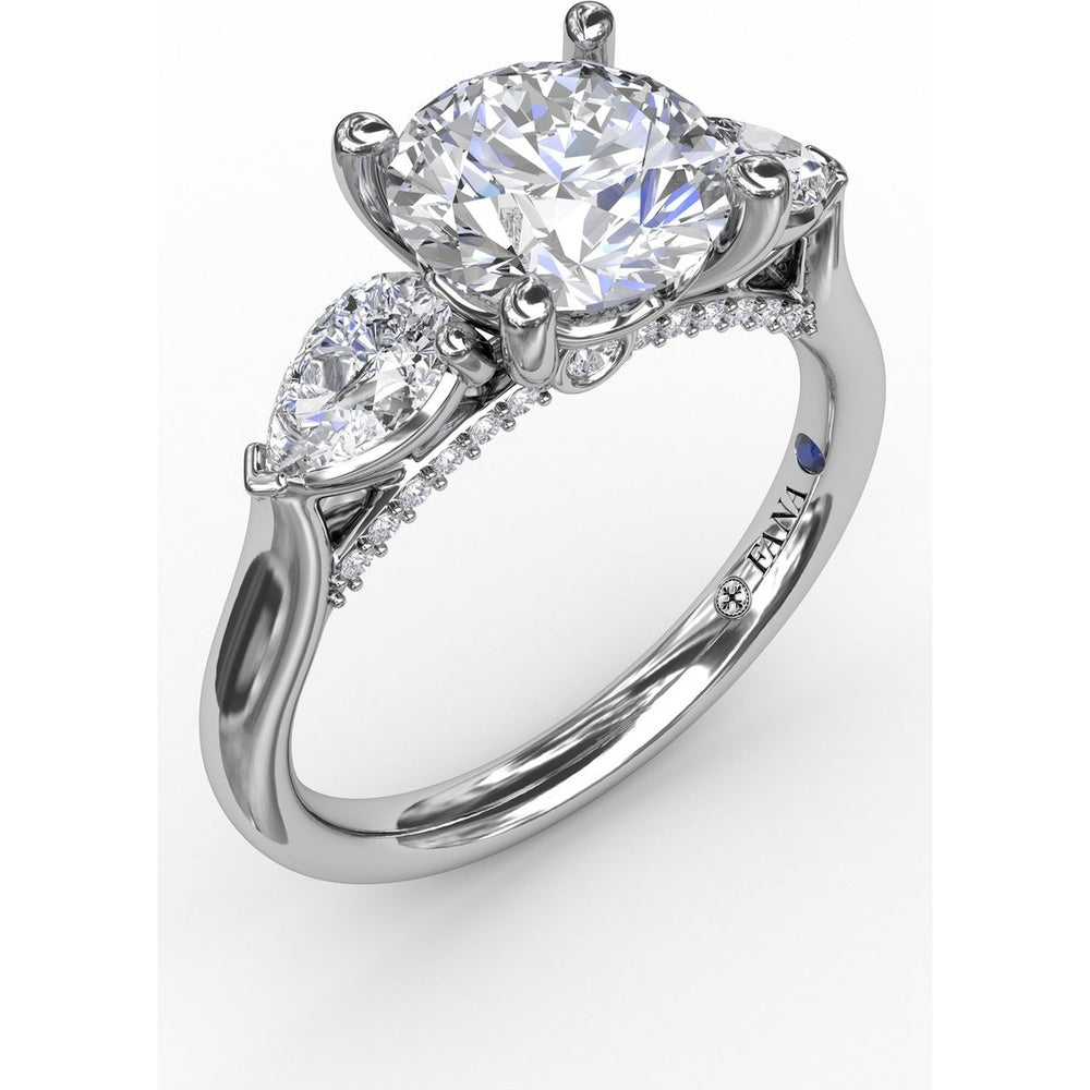 Classic Three-Stone Engagement Ring Setting with Pear-Shape Side Diamonds and Pavé Gallery - 0.63 Carat Total Side Diamond Weight by Fana