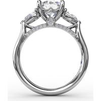 Classic Three-Stone Engagement Ring Setting with Pear-Shape Side Diamonds and Pavé Gallery - 0.63 Carat Total Side Diamond Weight by Fana