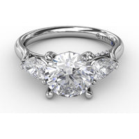 Classic Three-Stone Engagement Ring Setting with Pear-Shape Side Diamonds and Pavé Gallery - 0.63 Carat Total Side Diamond Weight by Fana