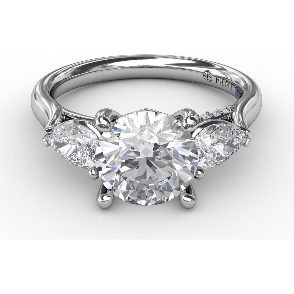 Classic Three-Stone Engagement Ring Setting with Pear-Shape Side Diamonds and Pavé Gallery - 0.63 Carat Total Side Diamond Weight by Fana