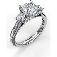 Classic Three Stone Engagement Ring Setting with Single Row Pavé Diamond Band by Fana - 0.48 Carat Total Diamond Weight