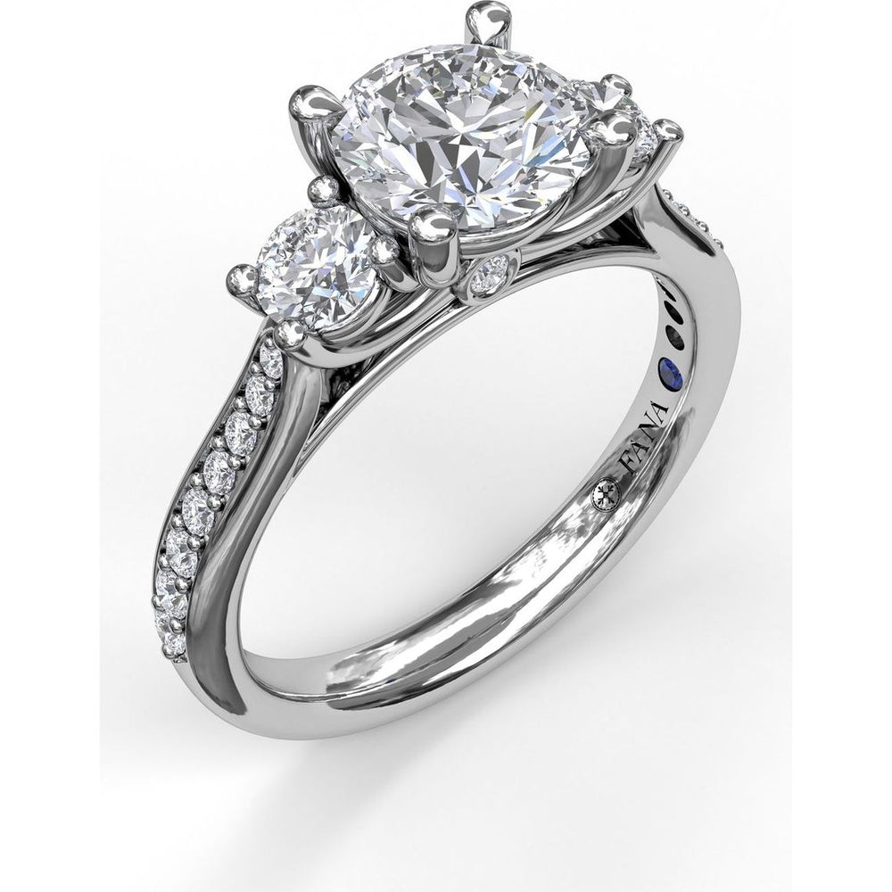 Classic Three Stone Engagement Ring Setting with Single Row Pavé Diamond Band by Fana - 0.48 Carat Total Diamond Weight