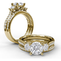 Classic Three Stone Engagement Ring Setting with Single Row Pavé Diamond Band by Fana - 0.48 Carat Total Diamond Weight