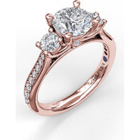 Classic Three Stone Engagement Ring Setting with Single Row Pavé Diamond Band by Fana - 0.48 Carat Total Diamond Weight