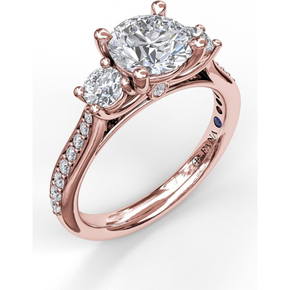Classic Three Stone Engagement Ring Setting with Single Row Pavé Diamond Band by Fana - 0.48 Carat Total Diamond Weight