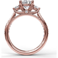 Classic Three Stone Engagement Ring Setting with Single Row Pavé Diamond Band by Fana - 0.48 Carat Total Diamond Weight