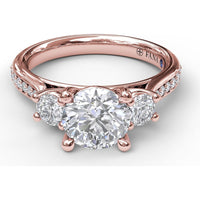 Classic Three Stone Engagement Ring Setting with Single Row Pavé Diamond Band by Fana - 0.48 Carat Total Diamond Weight