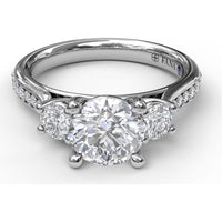Classic Three Stone Engagement Ring Setting with Single Row Pavé Diamond Band by Fana - 0.48 Carat Total Diamond Weight