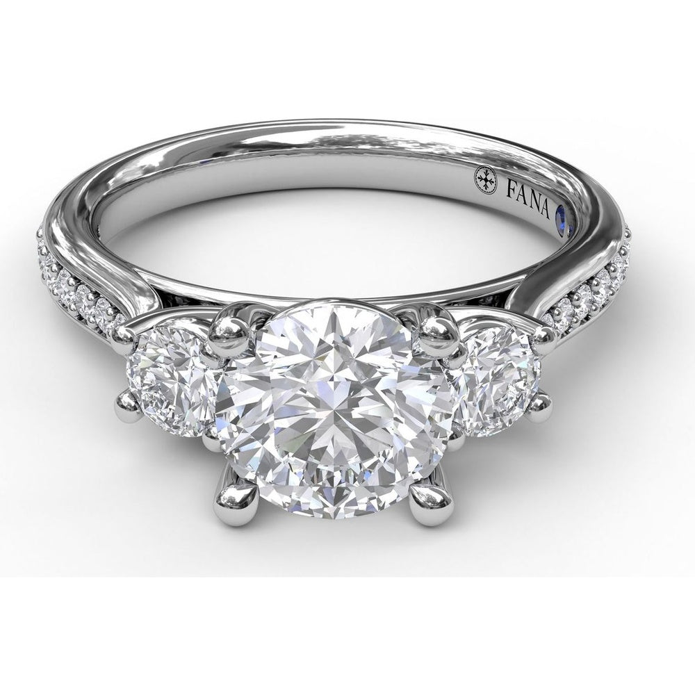 Classic Three Stone Engagement Ring Setting with Single Row Pavé Diamond Band by Fana - 0.48 Carat Total Diamond Weight