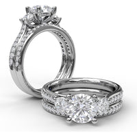 Classic Three Stone Engagement Ring Setting with Single Row Pavé Diamond Band by Fana - 0.48 Carat Total Diamond Weight