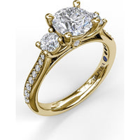 Classic Three Stone Engagement Ring Setting with Single Row Pavé Diamond Band by Fana - 0.48 Carat Total Diamond Weight