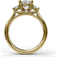 Classic Three Stone Engagement Ring Setting with Single Row Pavé Diamond Band by Fana - 0.48 Carat Total Diamond Weight