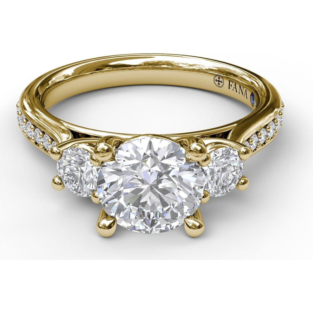 Classic Three Stone Engagement Ring Setting with Single Row Pavé Diamond Band by Fana - 0.48 Carat Total Diamond Weight