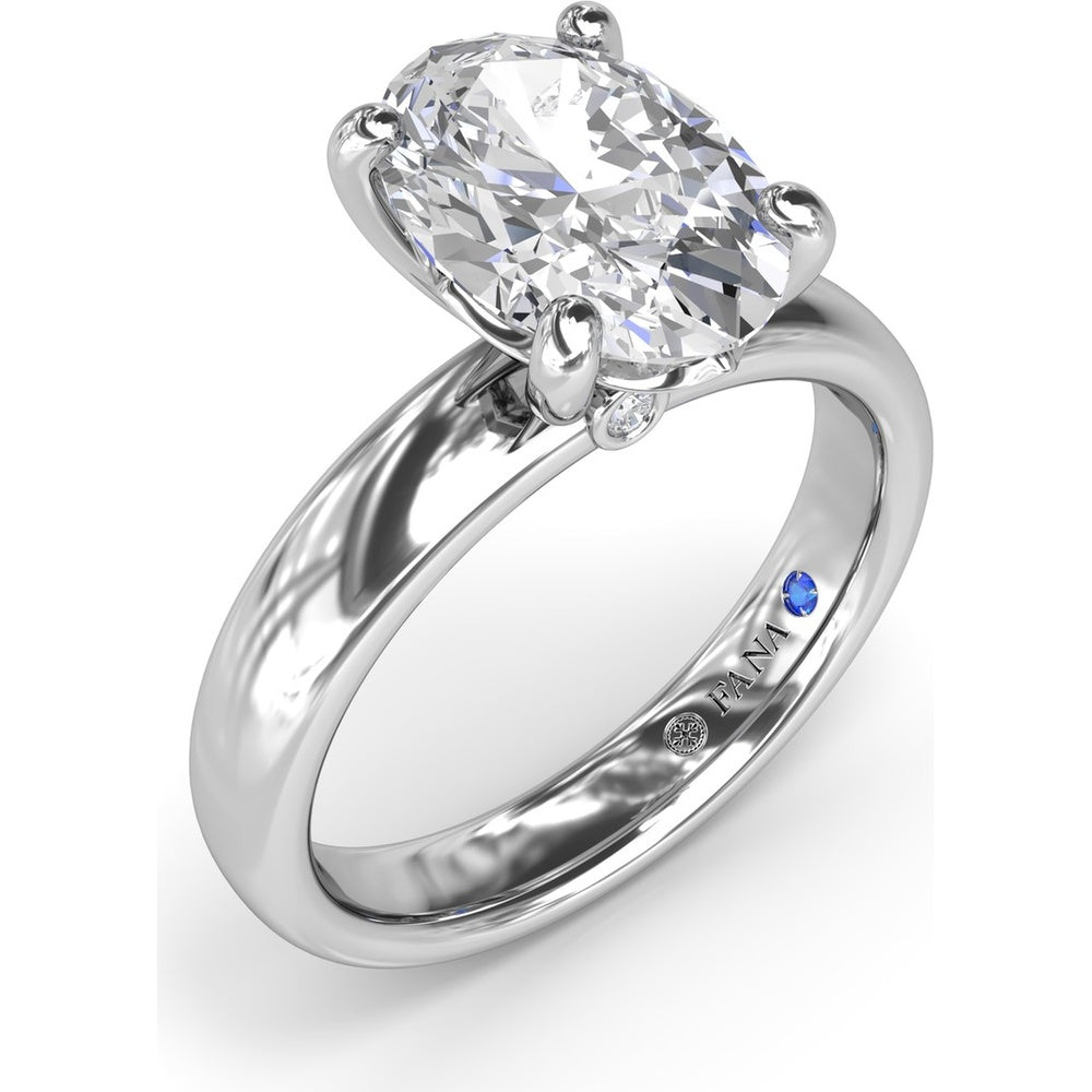 Classic Wide Band Oval Diamond Engagement Ring Setting with Hidden Halo by Fana - 0.02 Carat Total Diamond Weight