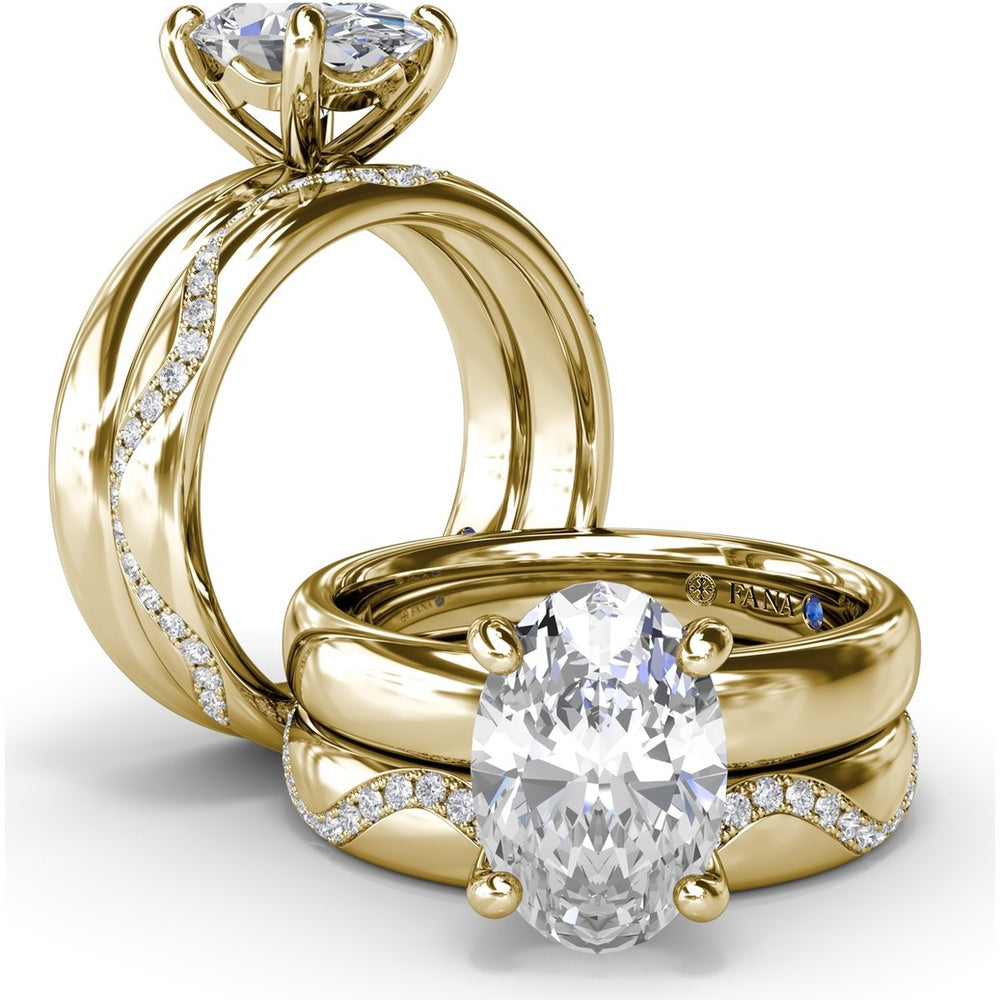 Classic Wide Band Oval Diamond Engagement Ring Setting with Hidden Halo by Fana - 0.02 Carat Total Diamond Weight