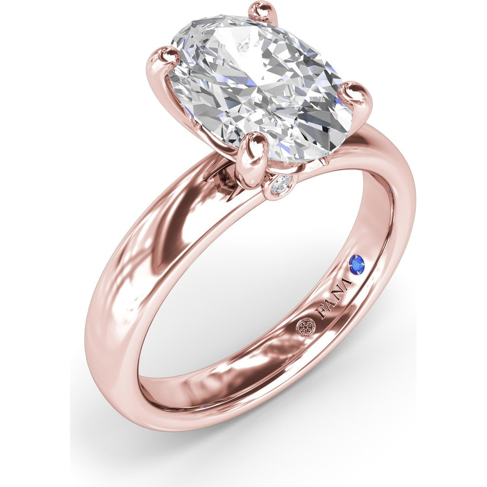 Classic Wide Band Oval Diamond Engagement Ring Setting with Hidden Halo by Fana - 0.02 Carat Total Diamond Weight