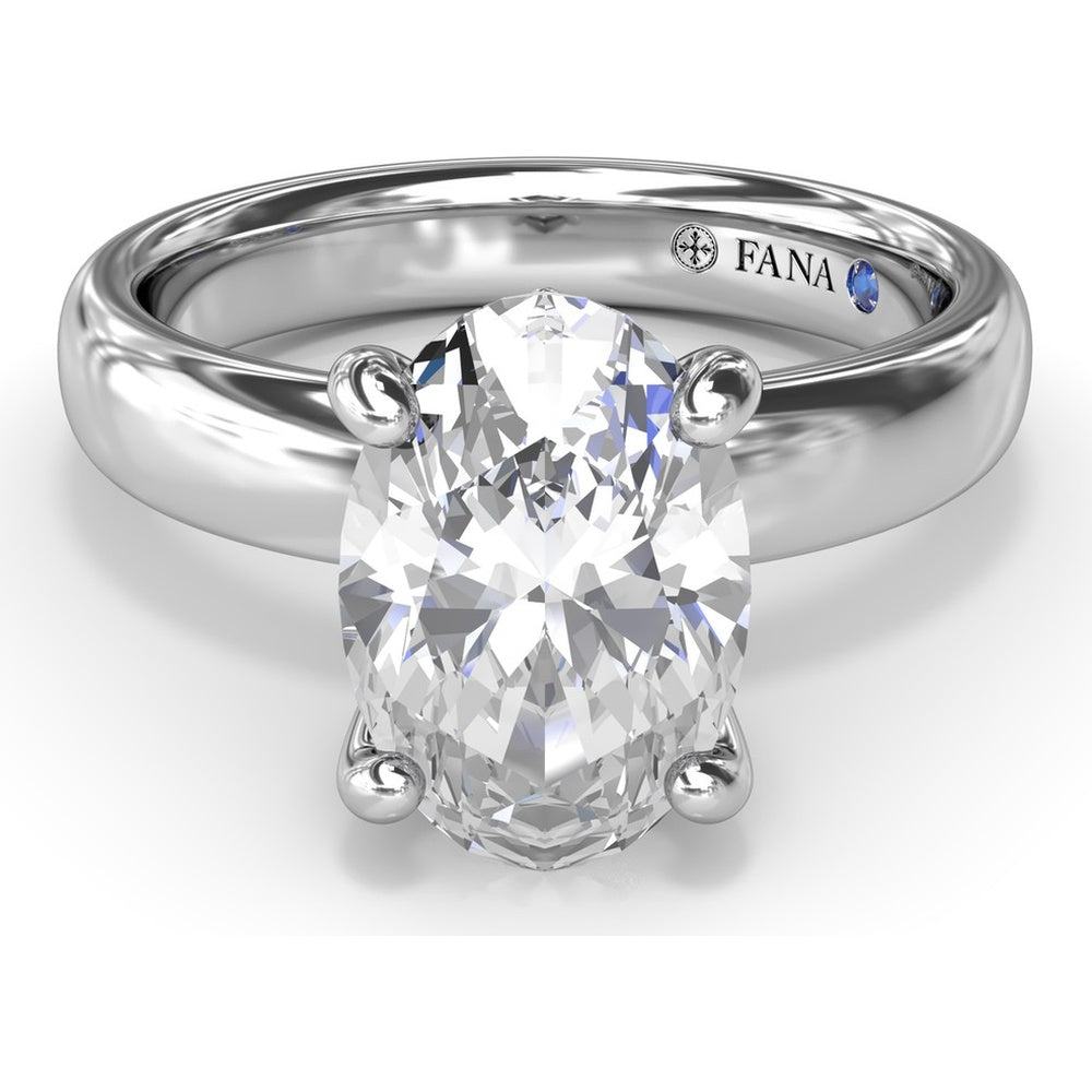 Classic Wide Band Oval Diamond Engagement Ring Setting with Hidden Halo by Fana - 0.02 Carat Total Diamond Weight