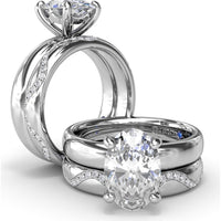 Classic Wide Band Oval Diamond Engagement Ring Setting with Hidden Halo by Fana - 0.02 Carat Total Diamond Weight