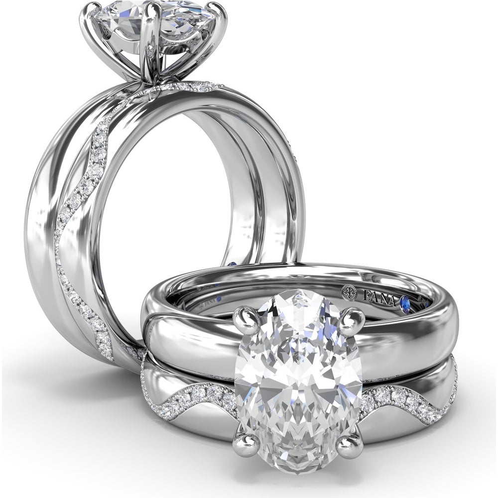 Classic Wide Band Oval Diamond Engagement Ring Setting with Hidden Halo by Fana - 0.02 Carat Total Diamond Weight